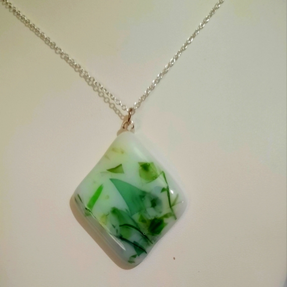 Hand Crafted Stained Glass Diamond Shape Necklace